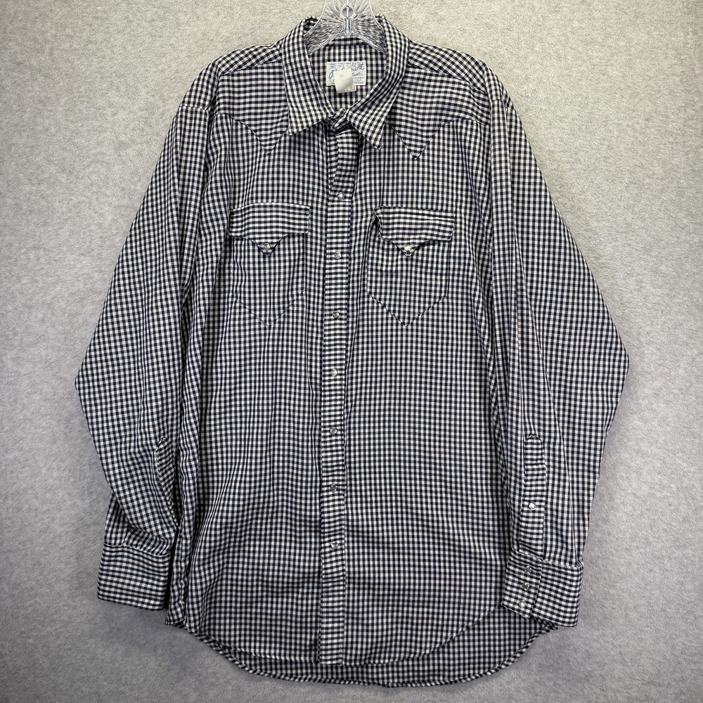 Rockmount Ranch Wear Shirt Mens XL Blue Check Western Pearl Snap Long Sleeve